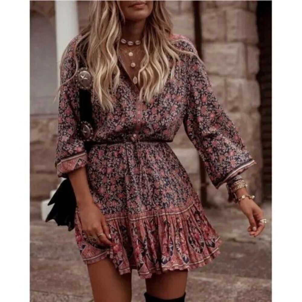 Spell Floral Mini Dress - Pink and Black